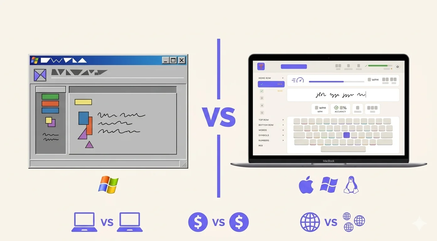Side by side comparison of Typiq modern interface versus legacy typing tutor