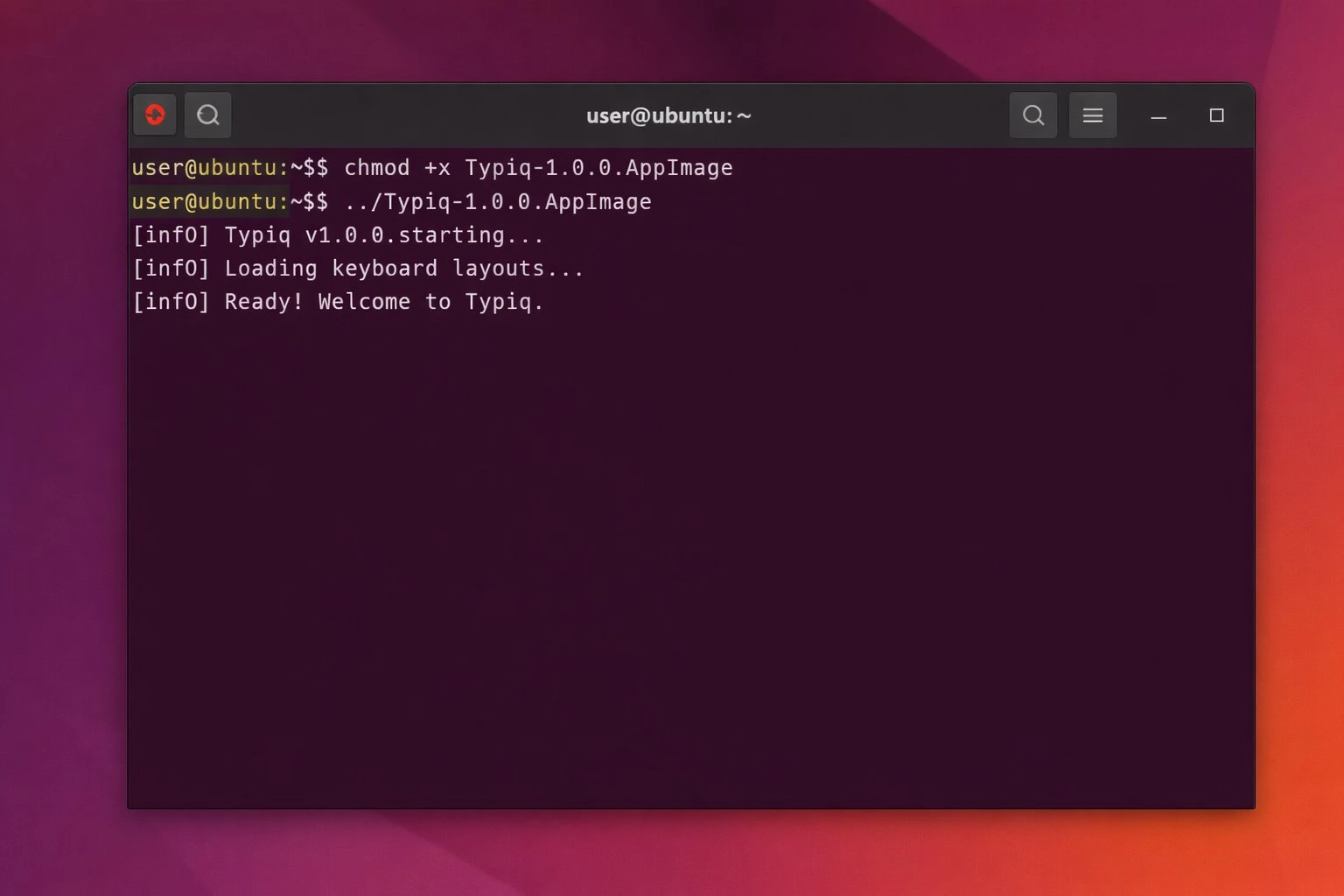 Typiq AppImage installation in Ubuntu terminal